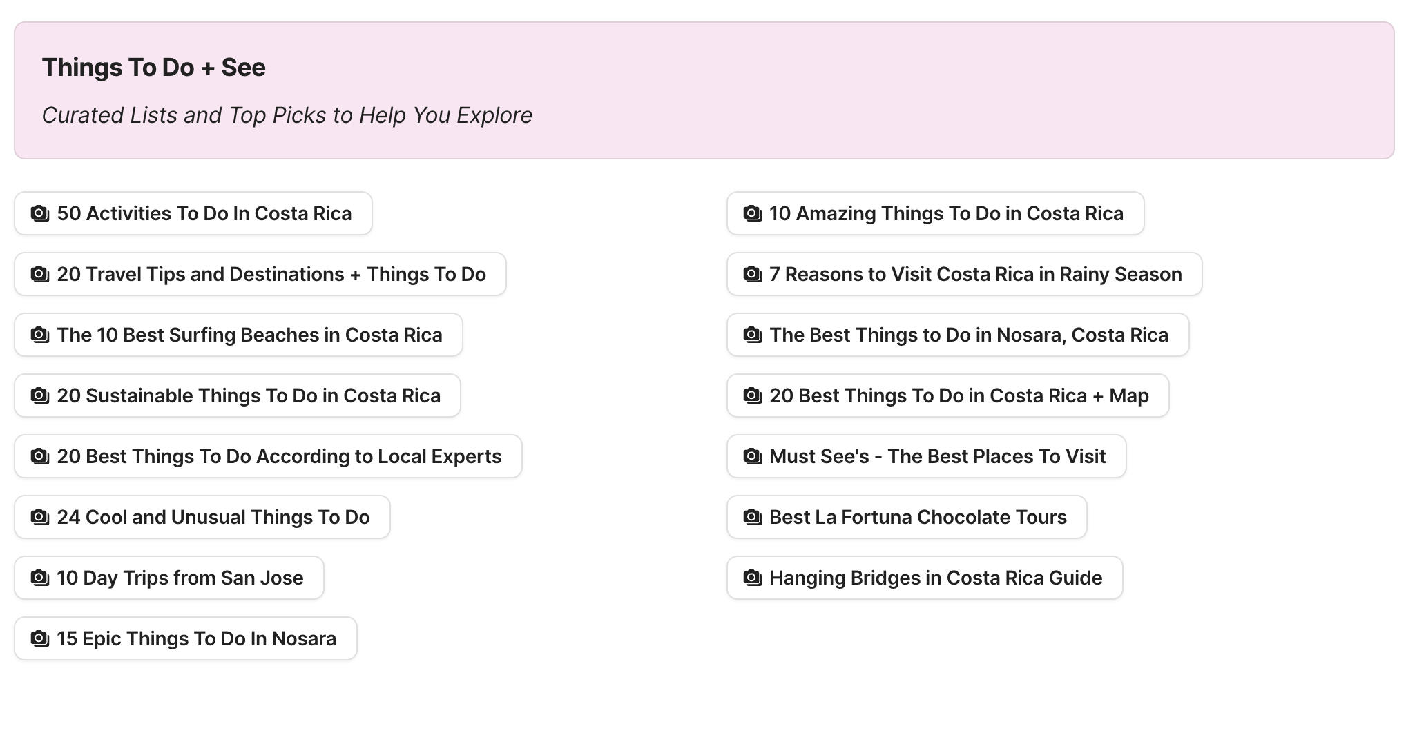 Things To Do In Costa Rica Preview of Things To Do In Costa Rica section in Costa Rica Travel Research by Feral Travel