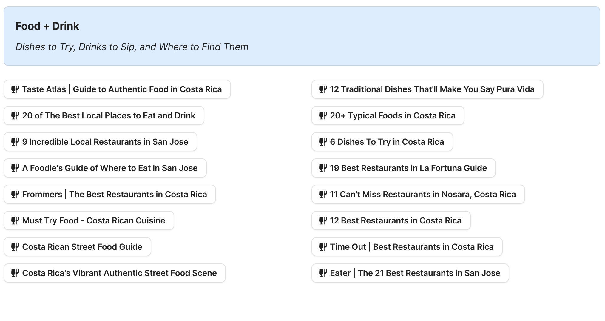 Food and Drink In Costa Rica Preview of Food and Drink In Costa Rica section in Costa Rica Travel Research by Feral Travel